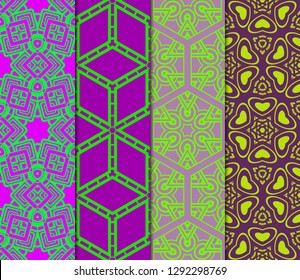 Set Of Geometric Seamless Pattern. Modern Floral Ornament. Vector Illustration. For The Interior Design, Wallpaper, Decoration Print, Fill Pages, Invitation Card.