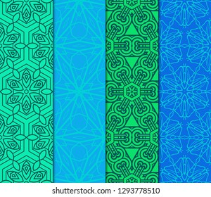 Set Of Geometric Seamless Pattern. Modern Floral Ornament. Vector Illustration. For The Interior Design, Wallpaper, Decoration Print, Fill Pages, Invitation Card, Cover Book.