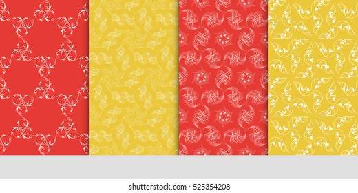 set of Geometric seamless pattern. Modern floral ornament. Red, yellow color. Vector illustration. For the interior design, wallpaper, decoration print, fill pages.