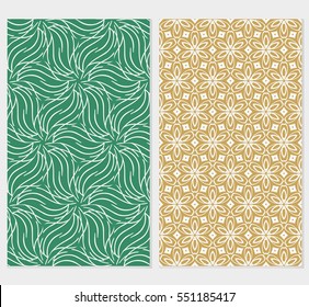 set of Geometric seamless pattern. Modern floral ornament. green, beige background. vector illustration. For design, wallpaper, decoration print, fill pages