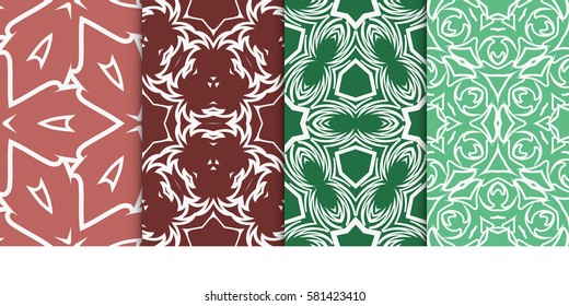 SET OF Geometric seamless pattern. Modern floral ornament. vector illustration. For interior design, wallpaper, decoration print, fill pages, fabric, decor, print SET OF Geometric seamless pattern. Modern floral ornament. vector illustration. For interior design, wallpaper, decoration print, fill pages, fabric, decor, print