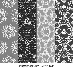 set of Geometric seamless pattern. Modern floral ornament. Vector illustration. For the interior design, wallpaper, decoration print, fill pages.