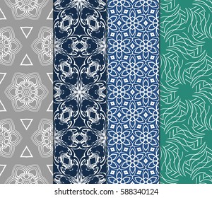 set of Geometric seamless pattern. Modern floral ornament. vector illustration. For the interior design, wallpaper, decoration print, fill pages, invitation card, cover book