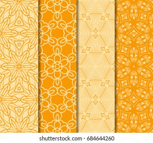 set of Geometric seamless pattern. Modern floral ornament. vector illustration. For the interior design, wallpaper, decoration print, fill pages, invitation card, cover book. orange color