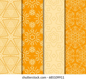 set of Geometric seamless pattern. Modern floral ornament. vector illustration. For the interior design, wallpaper, decoration print, fill pages, invitation card, cover book. orange color