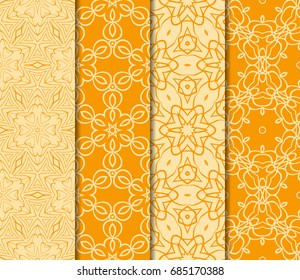 set of Geometric seamless pattern. Modern floral ornament. vector illustration. For the interior design, wallpaper, decoration print, fill pages, invitation card, cover book. orange color