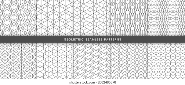 Set of geometric seamless pattern polygonal shape. Elegant of gray lines on white background modern stylish