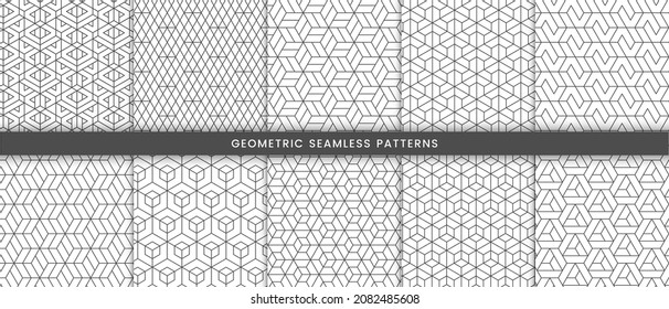 Set of geometric seamless pattern polygonal shape. Elegant of gray lines on white background modern stylish