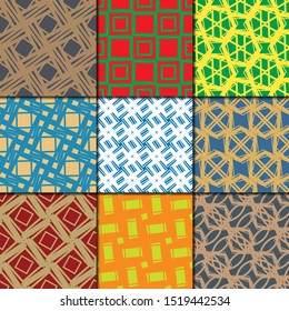 Set of geometric seamless patterns. 9 seamless patterns full color.