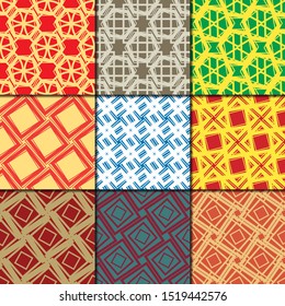 Set of geometric seamless patterns. 9 seamless patterns full color.