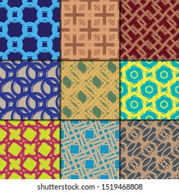 Set of geometric seamless patterns. 9 seamless patterns full color.