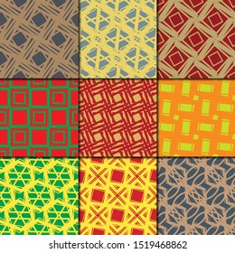 Set of geometric seamless patterns. 9 seamless patterns full color.