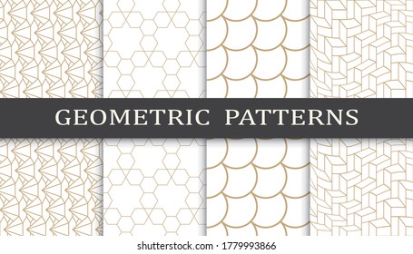 Set of geometric seamless patterns. Abstract geometric graphic design print pattern. Seamless geometric golden lines pattern.