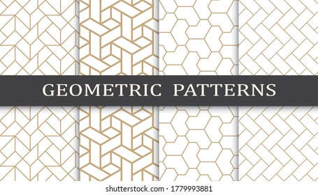 Set of geometric seamless patterns. Abstract geometric graphic design print pattern. Seamless geometric golden lines pattern.