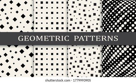 Set of geometric seamless patterns. Abstract halftone graphic design pattern. Seamless halftone pattern.
