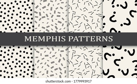 Set of geometric seamless patterns. Abstract memphis style graphic design pattern. Seamless memphis style pattern.