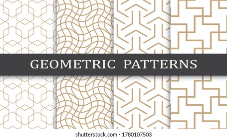 Set of geometric seamless patterns. Abstract geometric graphic design print pattern. Seamless geometric golden lines pattern.