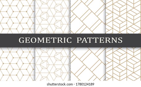 Set of geometric seamless patterns. Abstract geometric graphic design print pattern. Seamless geometric golden lines pattern.