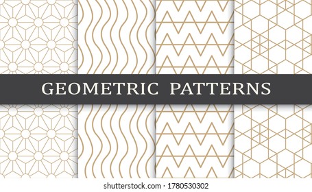 Set of geometric seamless patterns. Abstract geometric graphic design print pattern. Seamless geometric golden lines pattern.