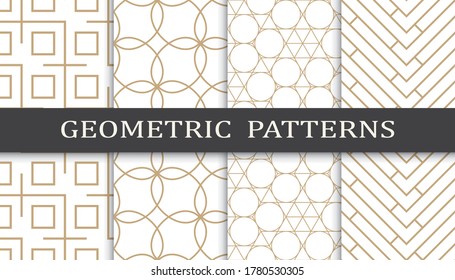 Set of geometric seamless patterns. Abstract geometric graphic design print pattern. Seamless geometric golden lines pattern.