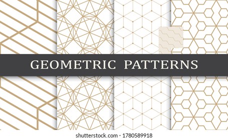Set of geometric seamless patterns. Abstract geometric graphic design print pattern. Seamless geometric golden lines pattern.