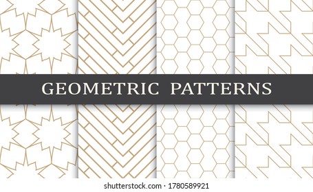 Set of geometric seamless patterns. Abstract geometric graphic design print pattern. Seamless geometric golden lines pattern.