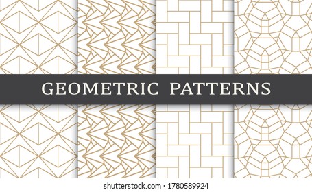 Set of geometric seamless patterns. Abstract geometric graphic design print pattern. Seamless geometric golden lines pattern.