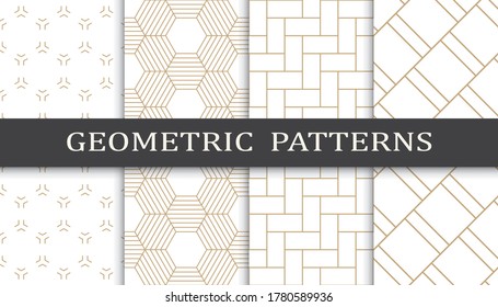 Set of geometric seamless patterns. Abstract geometric graphic design print pattern. Seamless geometric golden lines pattern.