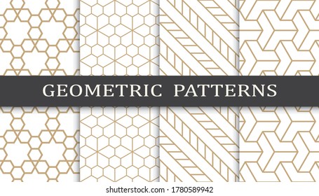 Set of geometric seamless patterns. Abstract geometric graphic design print pattern. Seamless geometric golden lines pattern.