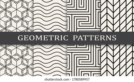 Set of geometric seamless patterns. Abstract geometric graphic design simple pattern. Seamless geometric lines pattern.