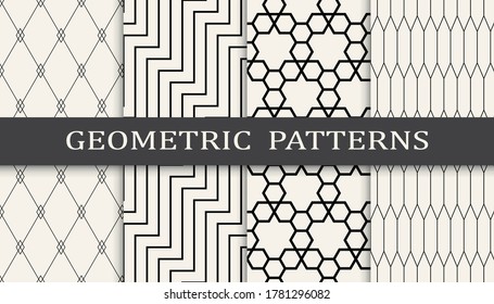 Set of geometric seamless patterns. Abstract geometric graphic design print pattern. Seamless geometric golden lines pattern.
