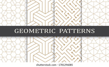 Set of geometric seamless patterns. Abstract geometric graphic design print pattern. Seamless geometric golden lines pattern.