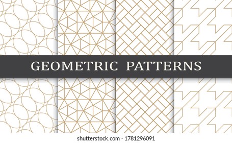 Set of geometric seamless patterns. Abstract geometric graphic design print pattern. Seamless geometric golden lines pattern.