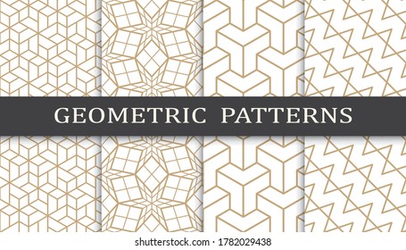 Satz geometrischer nahtloser Muster. Abstraktes geometrisches Grafikdesign-Druckmuster. Nahtlose geometrische goldene Linien Muster.