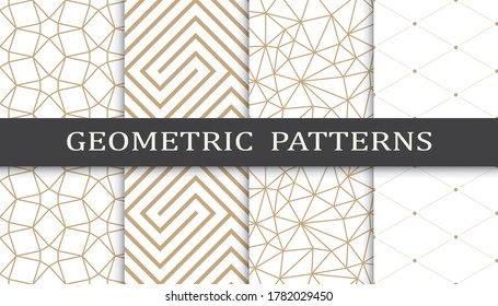 Set of geometric seamless patterns. Abstract geometric graphic design print pattern. Seamless geometric golden lines pattern.