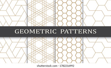 Set of geometric seamless patterns. Abstract geometric graphic design print pattern. Seamless geometric golden lines pattern.