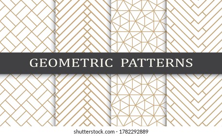 Set of geometric seamless patterns. Abstract geometric graphic design print pattern. Seamless geometric golden lines pattern.