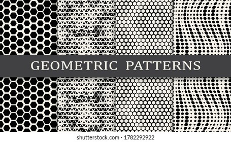 Set of geometric seamless patterns. Abstract halftone graphic design pattern. Seamless halftone pattern.
