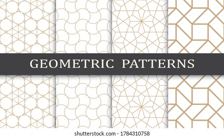 Set of geometric seamless patterns. Abstract geometric graphic design print pattern. Seamless geometric golden lines pattern.