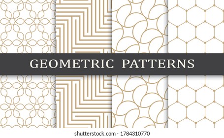 Set of geometric seamless patterns. Abstract geometric graphic design print pattern. Seamless geometric golden lines pattern.