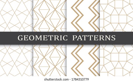 Set of geometric seamless patterns. Abstract geometric graphic design print pattern. Seamless geometric golden lines pattern.