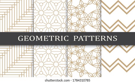 Set of geometric seamless patterns. Abstract geometric graphic design print pattern. Seamless geometric golden lines pattern.