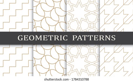 Set of geometric seamless patterns. Abstract geometric graphic design print pattern. Seamless geometric golden lines pattern.