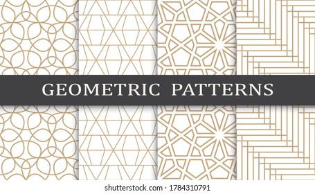 Set of geometric seamless patterns. Abstract geometric graphic design print pattern. Seamless geometric golden lines pattern.