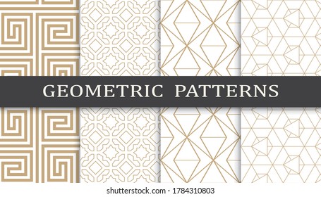 Set of geometric seamless patterns. Abstract geometric graphic design print pattern. Seamless geometric golden lines pattern.