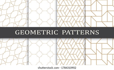 Set of geometric seamless patterns. Abstract geometric graphic design print pattern. Seamless geometric golden lines pattern.