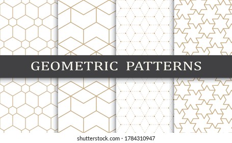 Set of geometric seamless patterns. Abstract geometric graphic design print pattern. Seamless geometric golden lines pattern.