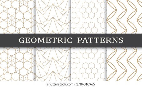 Set of geometric seamless patterns. Abstract geometric graphic design print pattern. Seamless geometric golden lines pattern.