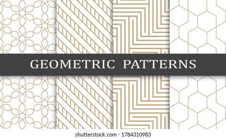 Set of geometric seamless patterns. Abstract geometric graphic design print pattern. Seamless geometric golden lines pattern.
