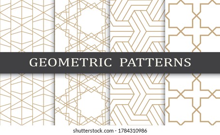 Set of geometric seamless patterns. Abstract geometric graphic design print pattern. Seamless geometric golden lines pattern.